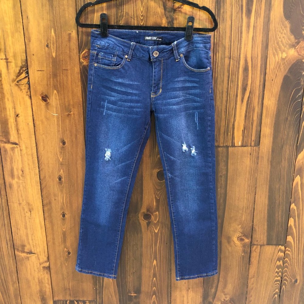 Boyfriend Skinny Jeans, Dark Denim Size 23